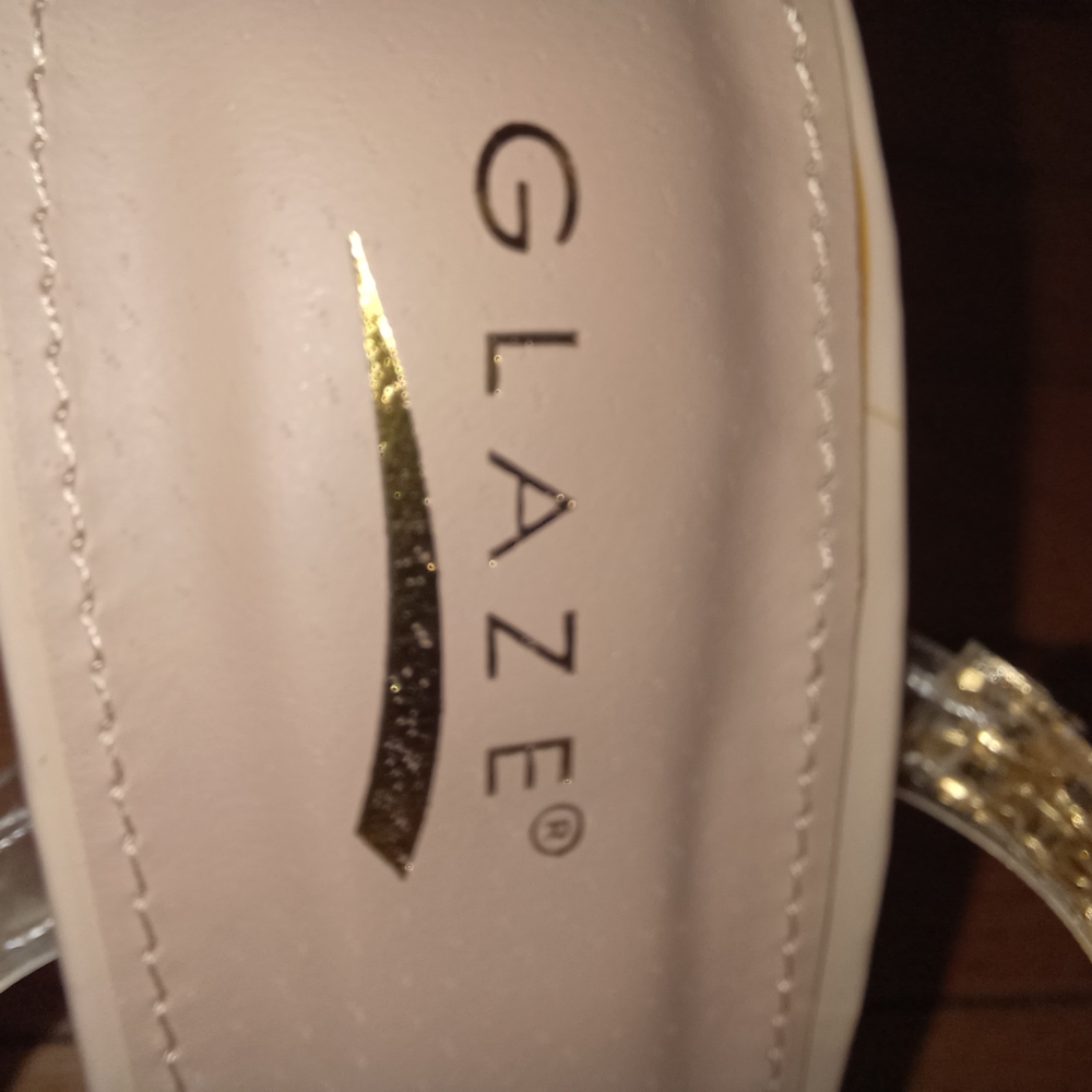 Glaze Women's Gold Heels with Clear Block Heel - Picture 2 of 11